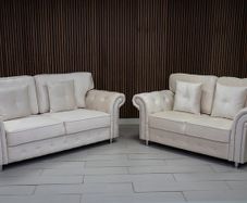 Olympia Cream Fullback Plush Velvet Fabric Sofa Set