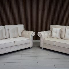 Olympia Cream Fullback Plush Velvet Fabric Sofa Set
