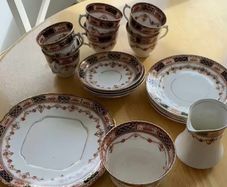 Vintage 1930s Salisbury Crown China Imari Style 18-Piece Part Tea Set - Made in England