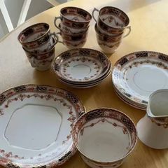 Vintage 1930s Salisbury Crown China Imari Style 18-Piece Part Tea Set - Made in England