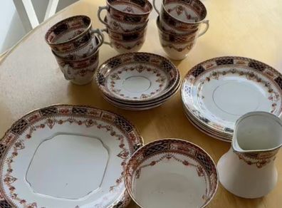 Vintage 1930s Salisbury Crown China Imari Style 18-Piece Part Tea Set - Made in England