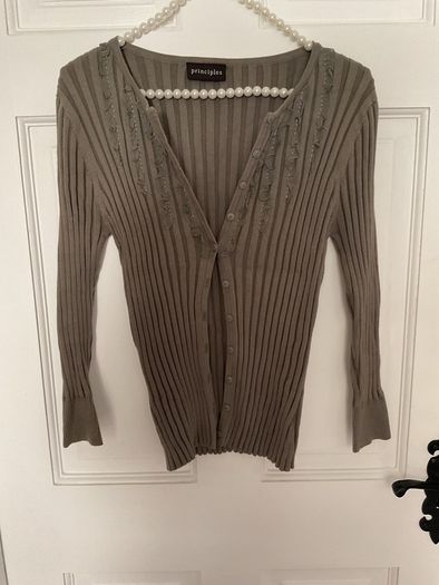 cardigan khaki principle ribbed cardigan with frill detail sizev12
