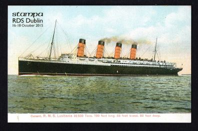2015 Ireland Stampa Exhibition Card Showing Cunard RMS Lusitania on Front.