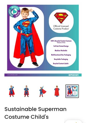 Brand New DC Superman Costume - Jumpsuit & Cape - Size - 7-8 Years - RRP - 29.99