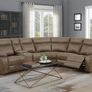 Tan fabric Kingsley Recliner Corner Sofa suite Image 3
