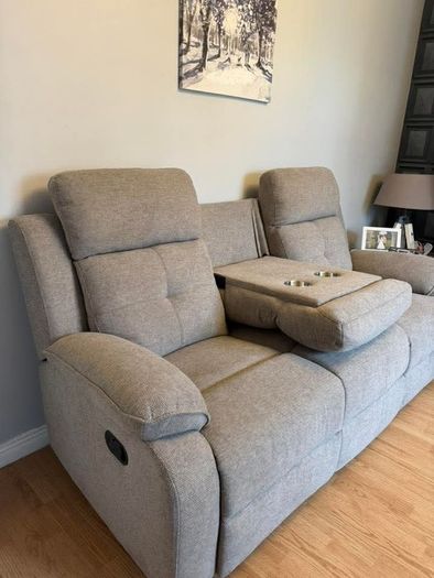 Hailey Biege & Slate Grey Fabric Recliner Sofa Set