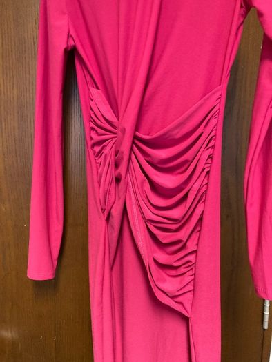 Insta Midi Pink Ruched Long Sleeve Dress UK8