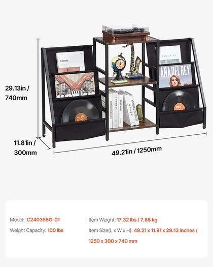 Record Player Stand, 3 Tiers Metal Vinyl Record Stand,