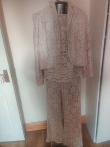 Michel Ambers 3 piece lace beige suit size UK16 EU44 Perfect condition Postage included