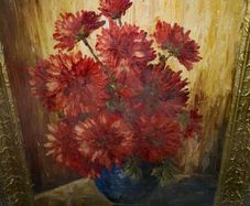 Large antique oil painting in heavy frame