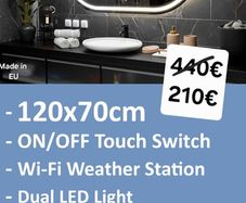 LED Bathroom Mirror Makeup Cosmetic Bright Light Vanity Dual LED Touch Switch Dimmable 120x70cm