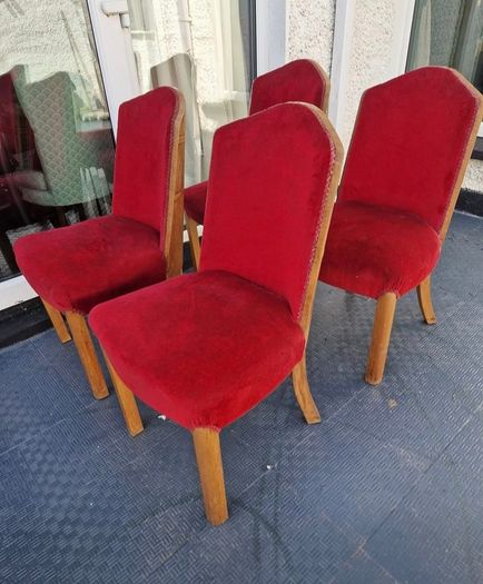 1930s set of Original red velvet walnut Art Deco chairs