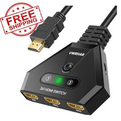 NEW SALE | Switch 4K, 3-Port HDMI Switch Splitter with High-Speed HDMI Cable, HDMI Switch 3 In 1 Out Supports 4K 3D 1080P UHD HDCP 2.2