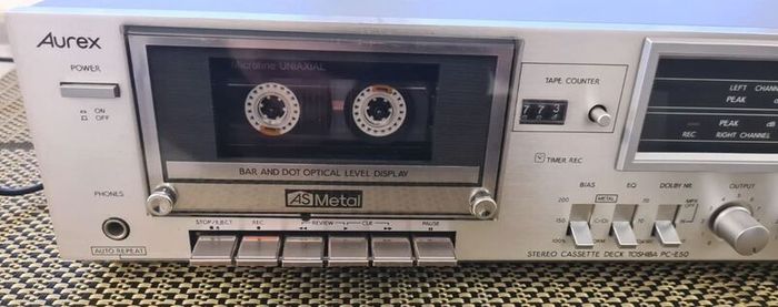 From 1980 Toshiba PC-E50 cassette deck, working good, Made in Japan.