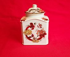 Mason's Ironstone  , Brown Velvet Square Lidded Canister , Ginger Jar    Vintage