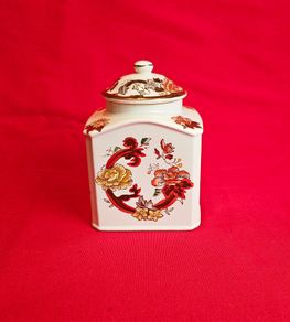 Mason's Ironstone  , Brown Velvet Square Lidded Canister , Ginger Jar    Vintage