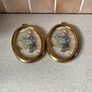 Vintage Pair Wall oval Brass frames features a young girl holding flowers Image 6