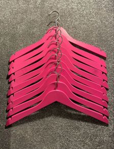 Set Of 10 Pink Wooden Dress Hangers!