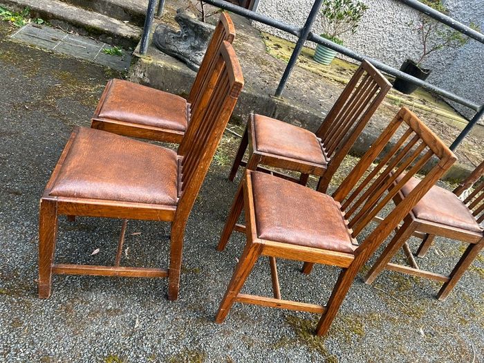 Arts and Crafts Style Solid Wooden Chairs x6