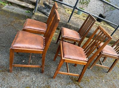 Arts and Crafts Style Solid Wooden Chairs x6