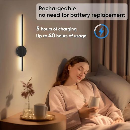 Black Rechargeable Wall Lights with Remote Control - 60CM Modern Battery Operated Wall Lights Indoor for Living Room Bedroom - 3 Color Temperatures Wireless Wall Sconces 2 PackBlack Rechargeable Wall Lights with Remote Control - 60CM Modern Battery Operat