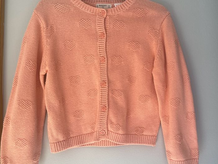Mango kids peach hearts girls cotton cardigan Age 3-4 EUC