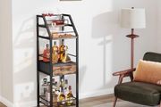 Wine Racks Free Standing- 4-Tier Stepped Drinks Cabinet Home Bar with Fabric Drawer, Wine Cabinet Wine &amp; Glass Organizer, Bar Cabinets for Living Room, Kitchen, or Dining Room