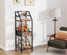 Wine Racks Free Standing- 4-Tier Stepped Drinks Cabinet Home Bar with Fabric Drawer, Wine Cabinet Wine & Glass Organizer, Bar Cabinets for Living Room, Kitchen, or Dining Room