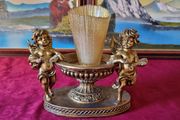 Antique Cherub Gold Effect Ornamental Pedestal Metal Candle Holder Pedestal Stand Made In Spain And With Gold Colour Murano Glass Scented Candle Made In Italy