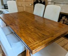 Stunning oak refractory-style dining table with 6 chairs
