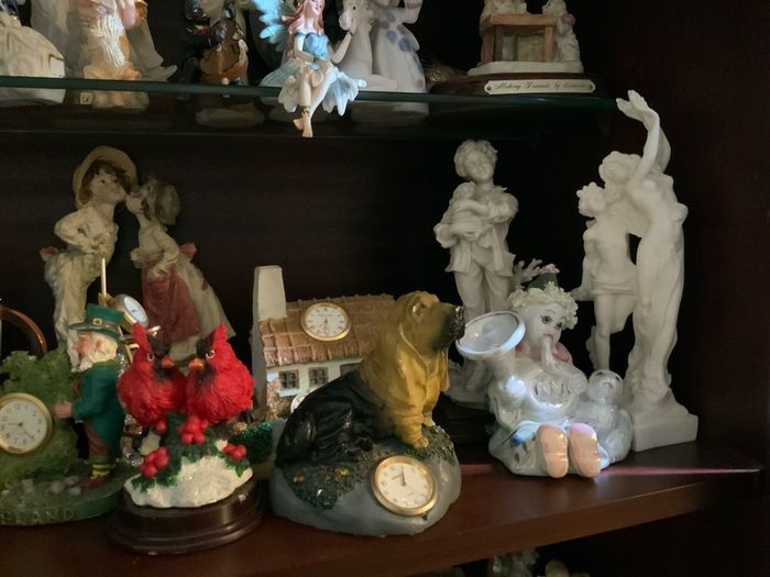 Clock, figures, Display Cabinet