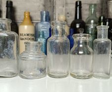 449 - Set of 5 Vintage Clear Glass Cork Top Collectible Decorative Bottles
