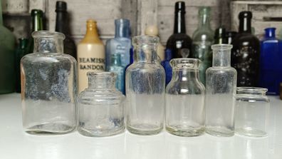 449 - Set of 5 Vintage Clear Glass Cork Top Collectible Decorative Bottles