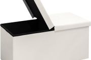 NEW SALE | Folding Storage Ottoman Bench with Flipping Lid, Entryway Bench with Padded Seat,White Faux Leather Ottoman for Bedroom,76x38x38cm