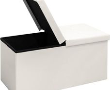 NEW SALE | Folding Storage Ottoman Bench with Flipping Lid, Entryway Bench with Padded Seat,White Faux Leather Ottoman for Bedroom,76x38x38cm