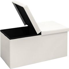 NEW SALE | Folding Storage Ottoman Bench with Flipping Lid, Entryway Bench with Padded Seat,White Faux Leather Ottoman for Bedroom,76x38x38cm
