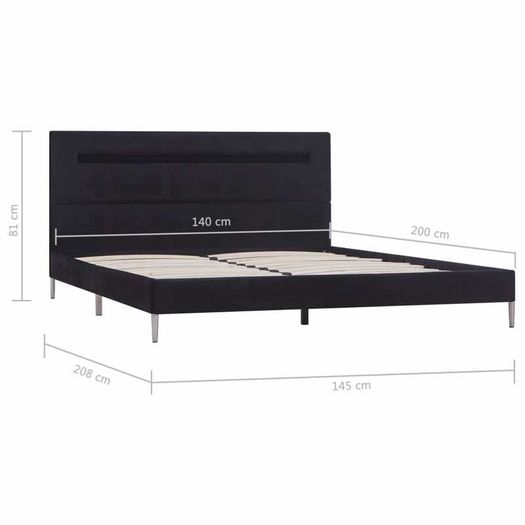 Bed Frame with LED Black Fabric 135x190 cm