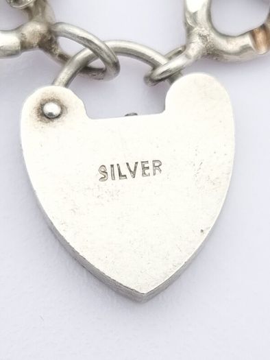 Signed Chunky Curb Chain Heart Padlock 925 Silver Bracelet