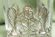 Antique Sterling Silver Handcrafted Square Container With Leaf Applique (glass Slightly Chipped)