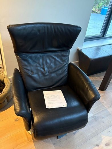 Rolf Benz Black Leather Swivel Recliner