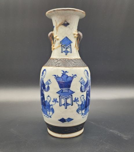 Chinese Nanking 19th Century Antique Vase Blue / White Porcelain