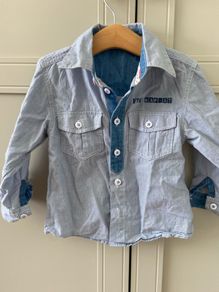 Fine pinstripe blue and white long sleeve shirt 12-18 months