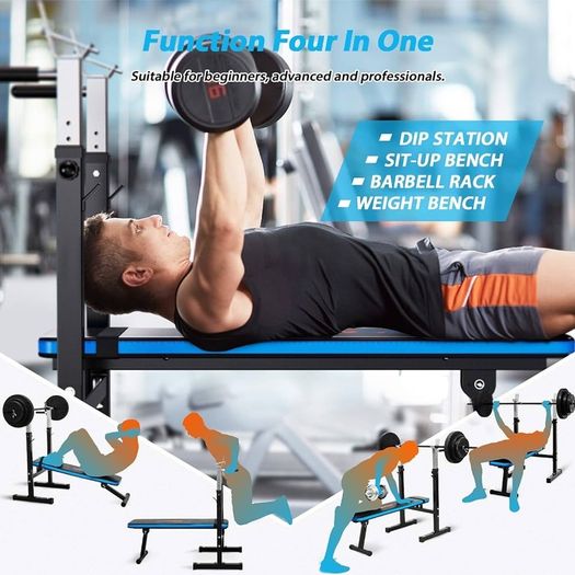 FREE EXPRESS SHIPPING Adjustable Weight Bench with Dip Station Folding Heavy Duty Weight Lifting Bench Home Training Gym Multiuse Workout Bench