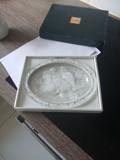 Vintage Mikasa Crystal Nativity Scene Oval Plaque Display Plate (Made in Germany)