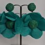 Chunky Raffia Green Fabric Flower Statement Earrings Image 7