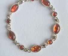 Natural amber sterling silver link bracelet