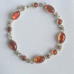 Natural amber sterling silver link bracelet