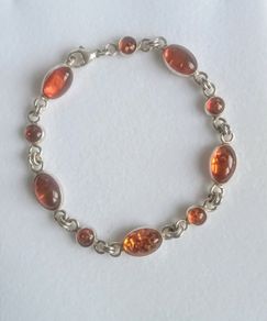 Natural amber sterling silver link bracelet