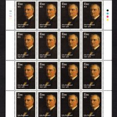 2018 Ireland The 100th Anniversary of the Death of John Redmond, 1856-1918 Commemorative Stamp Sheetlet Plate 1A1A1A1A Mint Never Hinged (MNH)