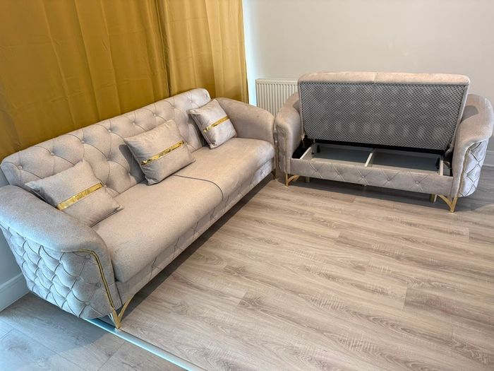 set of sofas with storage and cushions included